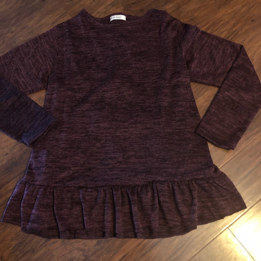 Merlot ruffle sweater with lace up back So Soft!